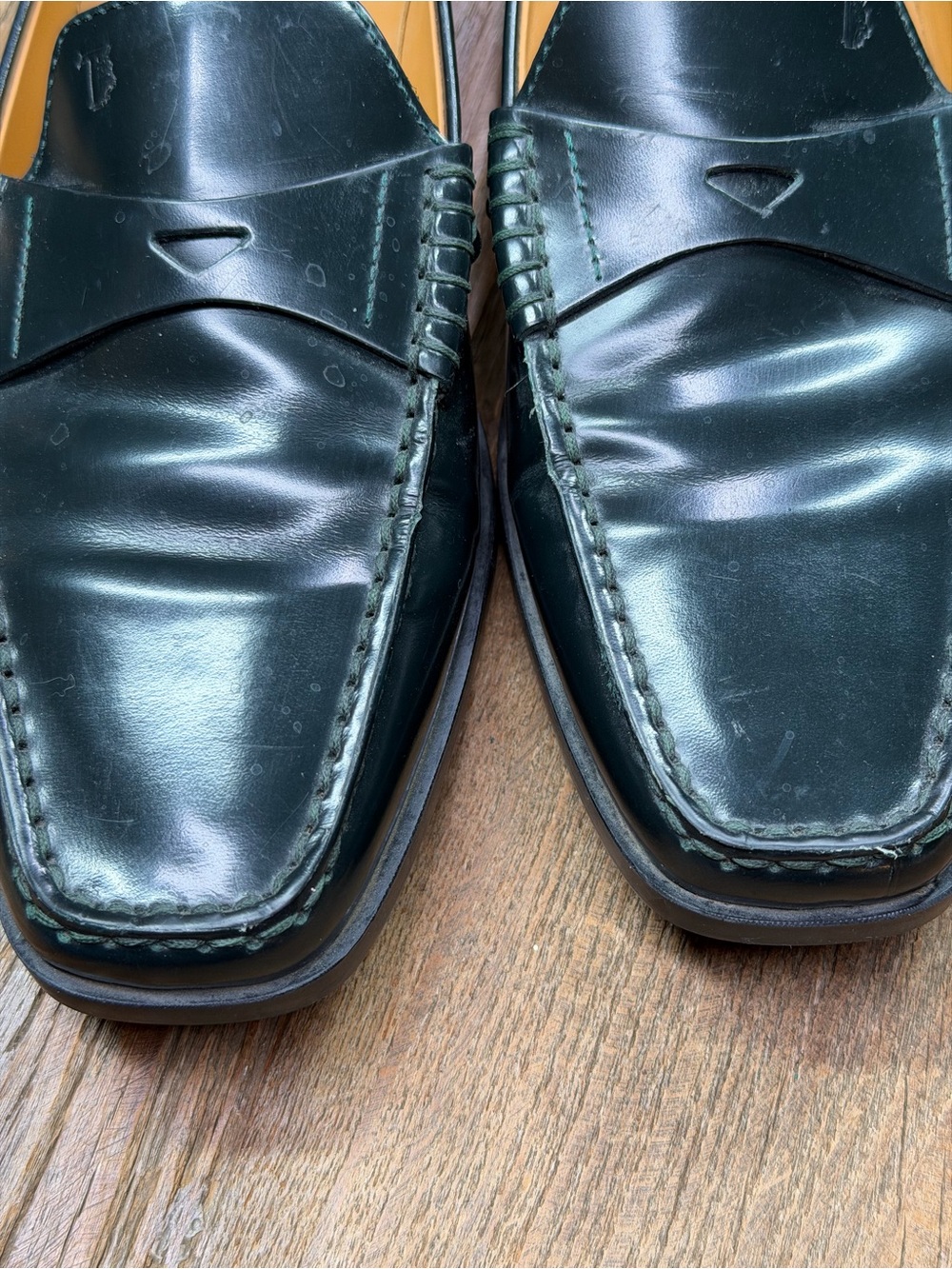 Tod's Women's Dark Green Leather Penny Loafers Size 37 ~ US 7 - Picture 10 of 15
